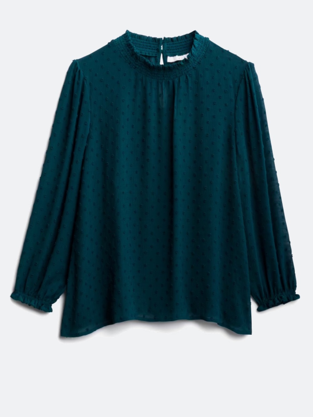 Women’s LUQ Teal Cebria Mockneck Swiss Dot Long-Sleeve Blouse